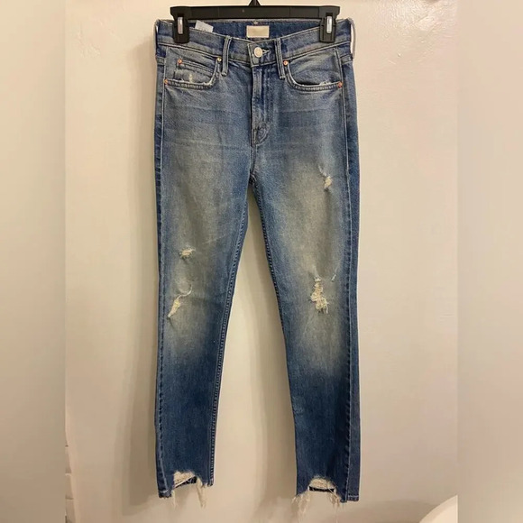 MOTHER The Flirt Fray Straight Leg Jeans Cold Feet Blue Size 24 - Picture 3 of 9